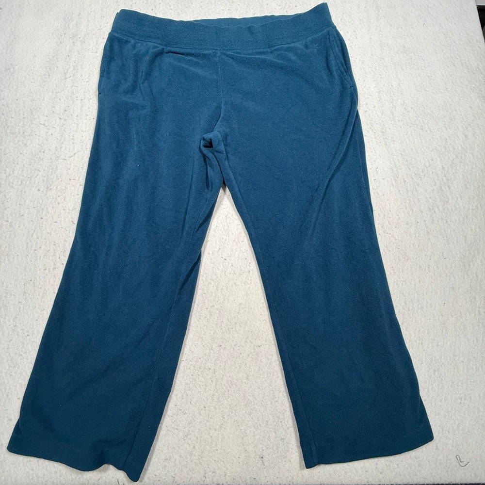 Danskin Now Womens Fleece Pants Teal Blue Wide Leg Drawstring Size L 12-14